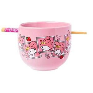 Sanrio My Melody Ramen Bowl Chopsticks Kawaii Ceramic Anime Gift 20oz